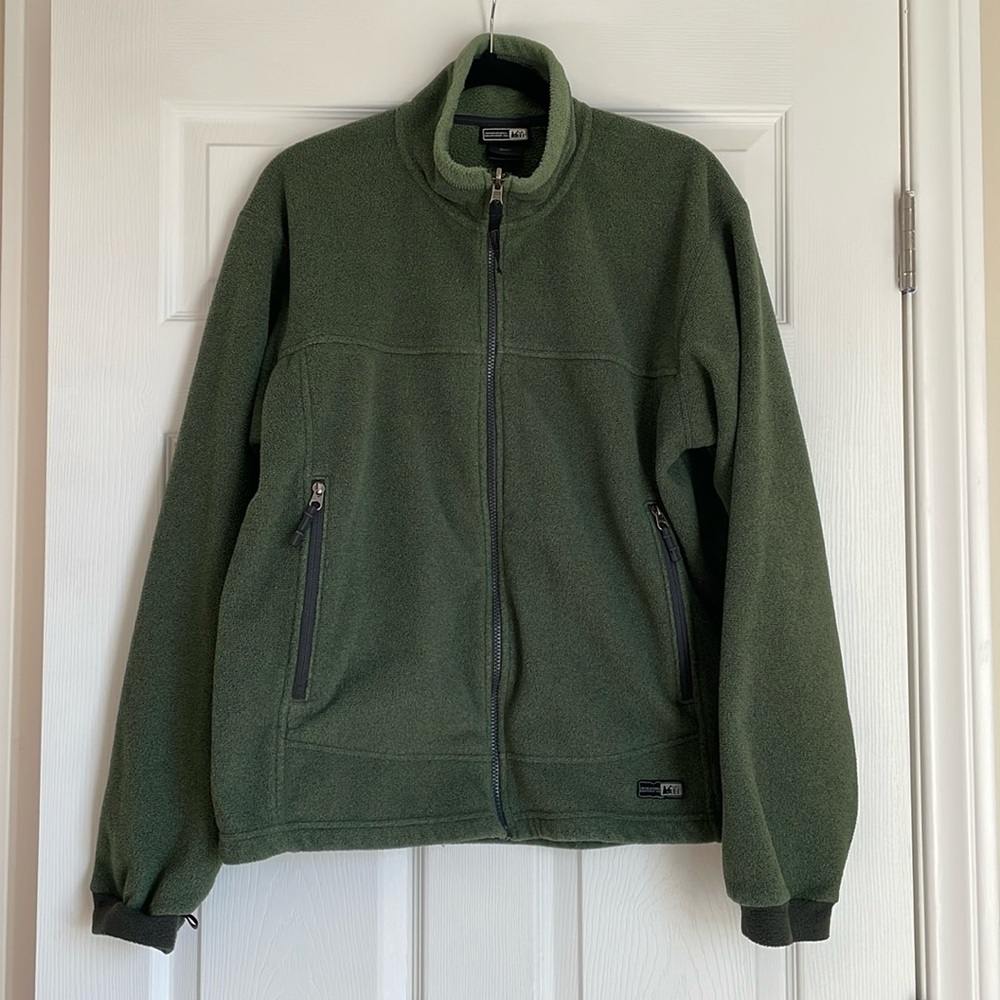 Men's REI Full Zip Fleece Jacket Green L Great Condition